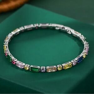 Silver stainless Steel Tennis Bracelet with Sparkling Cubic Zirconia